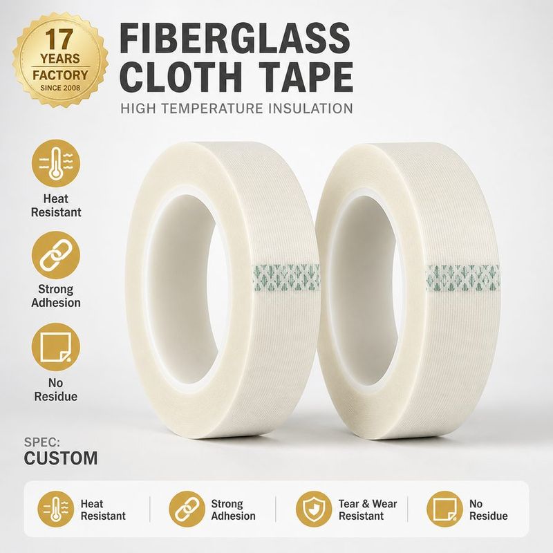 White fiberglass cloth tape, heat resistant silicone adhesive, tear resistant, 0 to 300 degrees Celsius