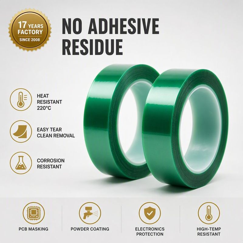 0.05mm single-sided green PET silicone masking tape for powder coating