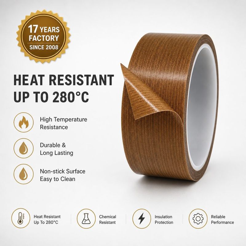 0.18mm PTFE coated fiberglass tape with silicone adhesive