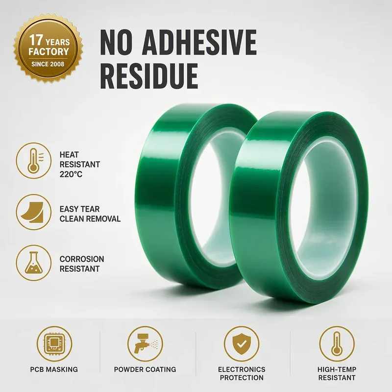 0.05mm Single-Sided Green PET Silicone Masking Tape for Powder Coating Custom Width and OEM Converting