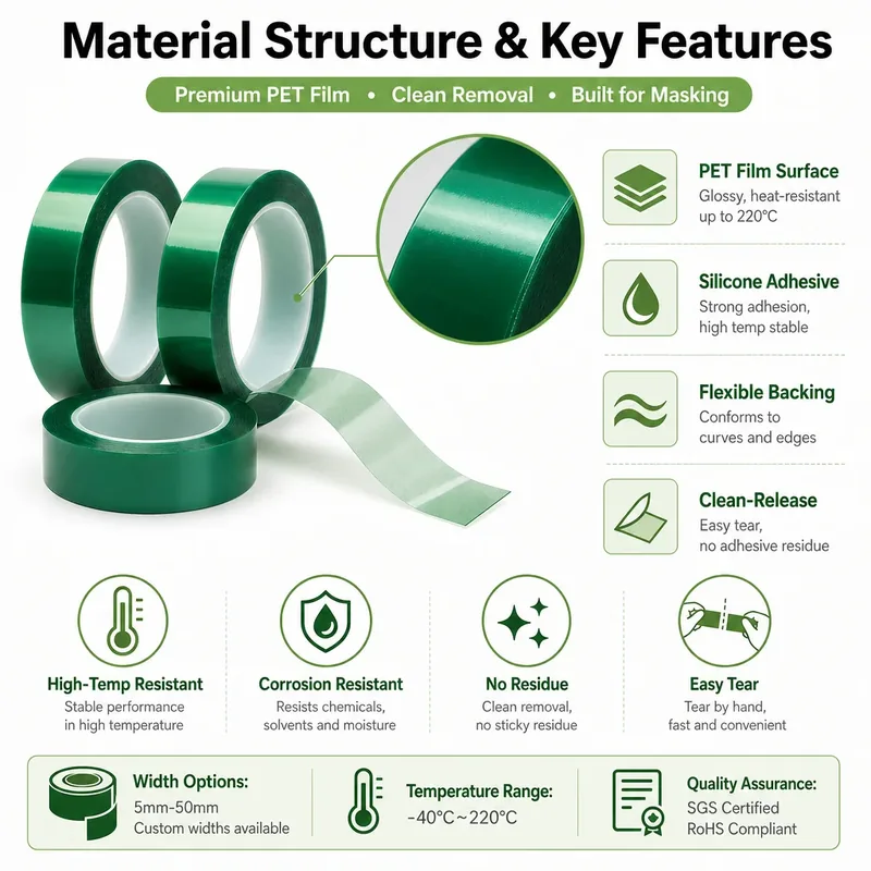 0.05mm Single-Sided Green PET Silicone Masking Tape view