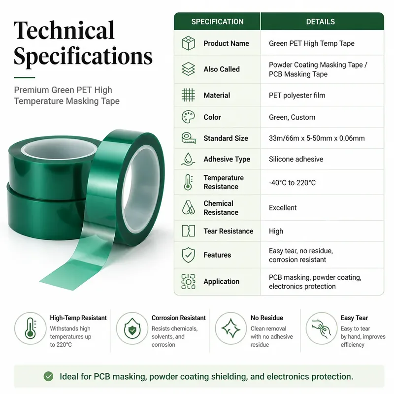 0.05mm Single-Sided Green PET Silicone Masking Tape view