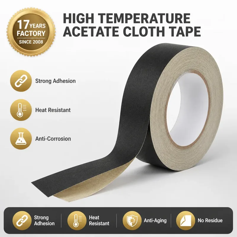 Acetate Cloth Tape Heat Resistant Single Sided Acrylic Adhesive Tape for Wire Harness Wrapping and LCD Cable Fixing