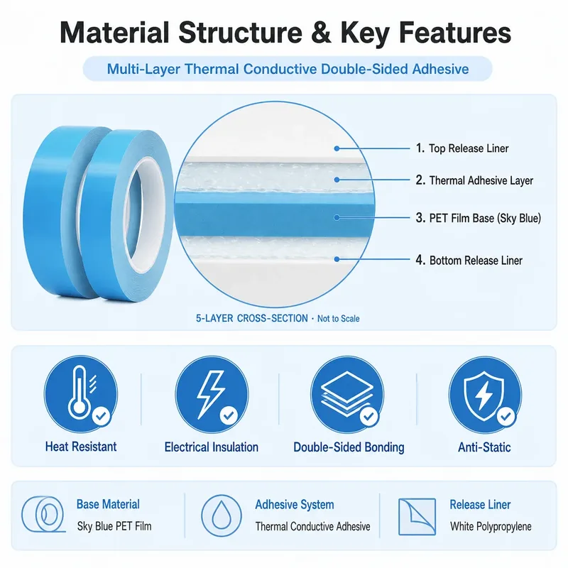 Fiberglass Cloth PET Film Blue Double Sided Thermal Tape view