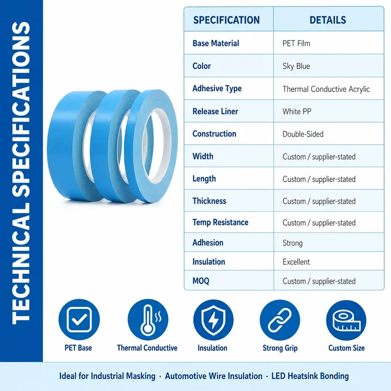 Fiberglass Cloth PET Film Blue Double Sided Thermal Tape view