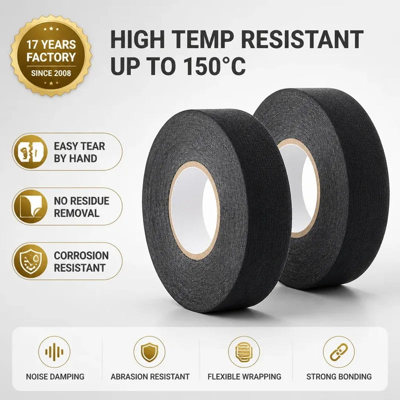 High Temp Flannel Cloth Tape for Automotive Wire Harness Engine Grade Sound Insulation Wear Resistant Custom Width