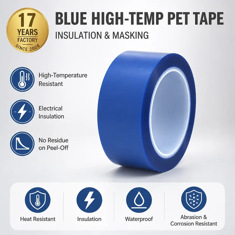 High Temperature Blue PET Masking Tape Silicone Adhesive Die Cut for Electroplating Powder Coating Baking Paint Process