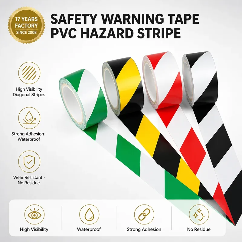 PVC/PE Warning Striped Adhesive Tape High Visibility Black Yellow Hazard Floor Marking Lane Tape for Warehouse Construction