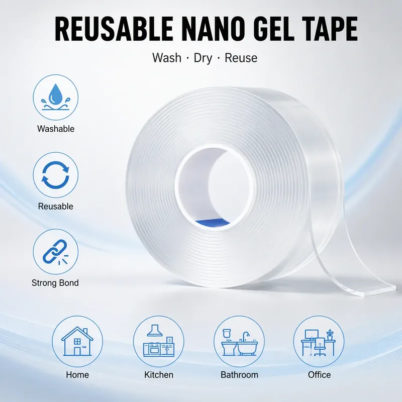 Transparent Pure Acrylic Nano Double Sided Tape with Waterproof Reinforced Easy Tear Design for Masking